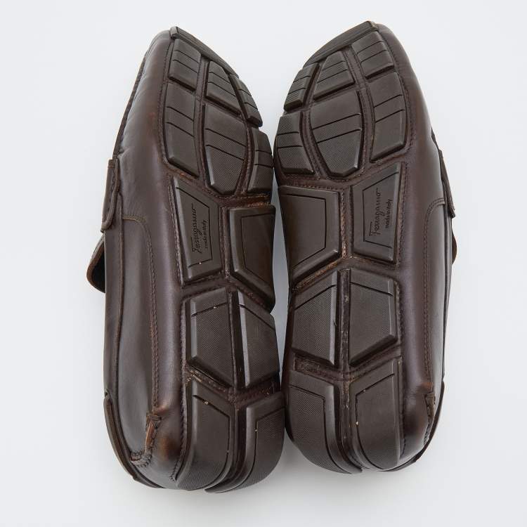 Pre Owned Salvatore Ferragamo Dark Brown Leather Penny Slip On Loafers Size 44