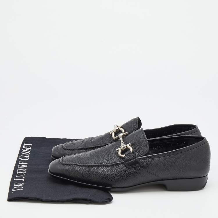 Pre Owned Salvatore Ferragamo Black Leather Mason Gancio Bit Slip On Loafers Size 41