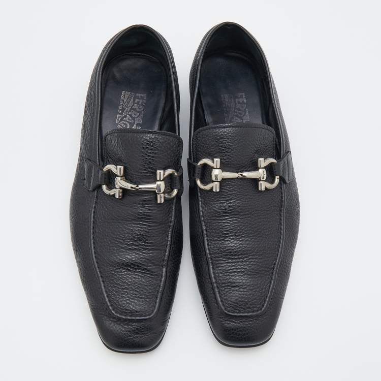 Pre Owned Salvatore Ferragamo Black Leather Mason Gancio Bit Slip On Loafers Size 41