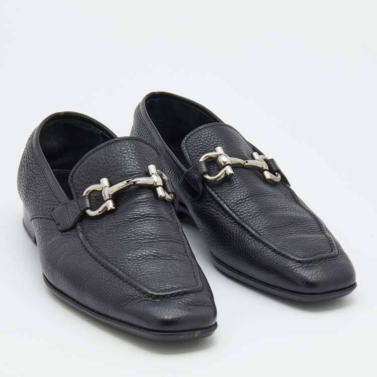 Pre Owned Salvatore Ferragamo Black Leather Mason Gancio Bit Slip On Loafers Size 41