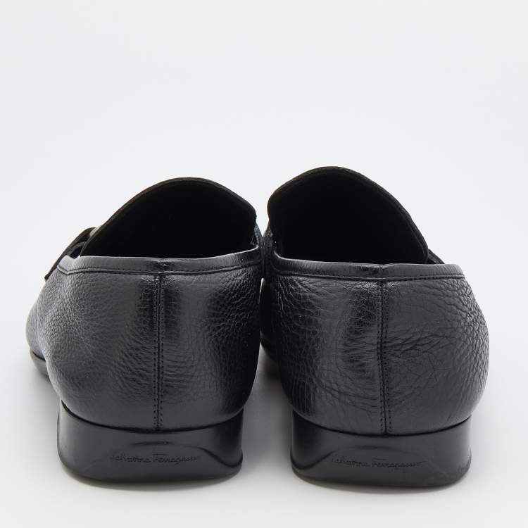 Pre Owned Salvatore Ferragamo Black Leather Mason Gancio Bit Slip On Loafers Size 41
