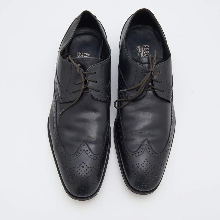 Pre Owned Salvatore Ferragamo Black Leather Lace Up Brogue Derby Size 45