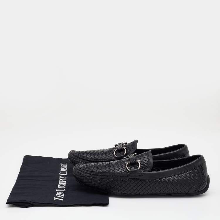 Pre Owned Salvatore Ferragamo Black Woven Leather Parigi Gancio Bit Loafers Size 41.5