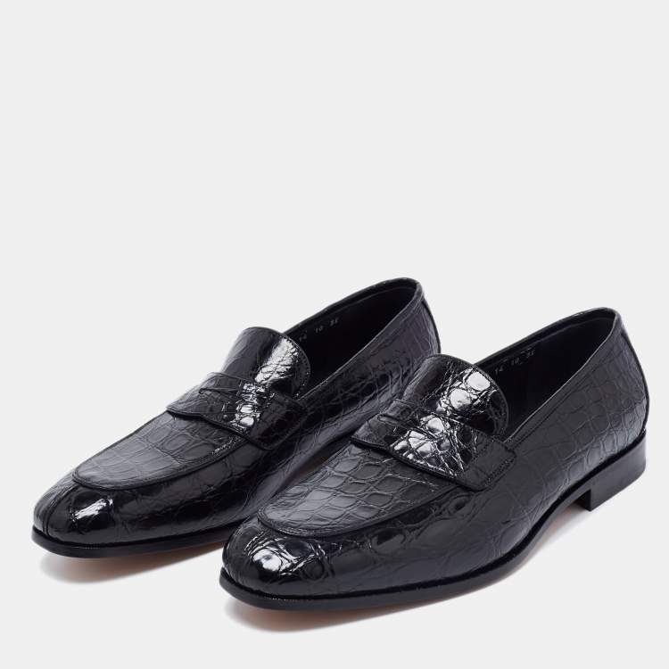 Pre Owned Salvatore Ferragamo Black Crocodile Leather Pablo Penny Loafers Size 44