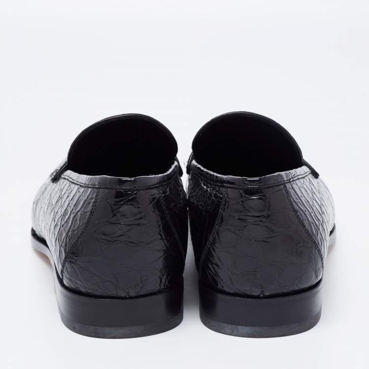 Pre Owned Salvatore Ferragamo Black Crocodile Leather Pablo Penny Loafers Size 44