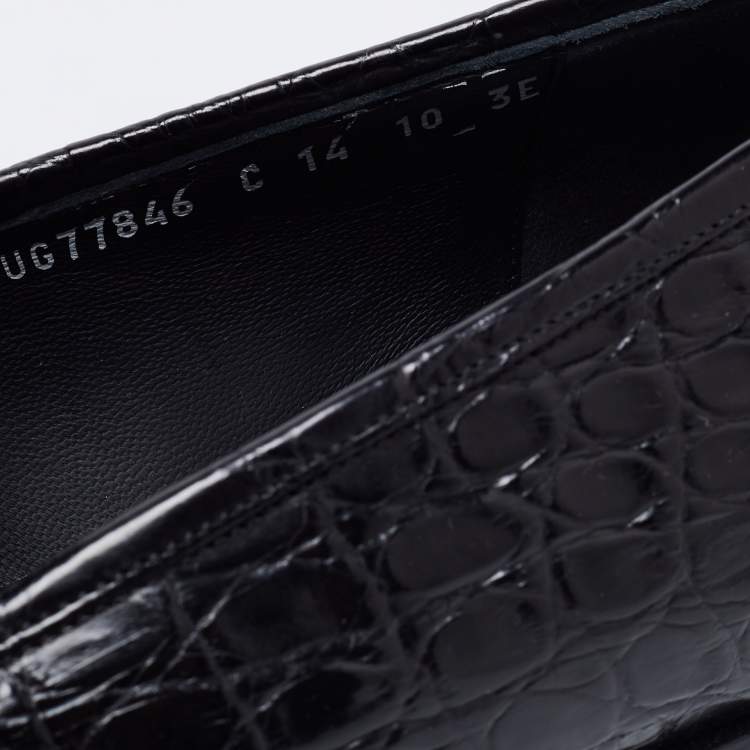 Pre Owned Salvatore Ferragamo Black Crocodile Leather Pablo Penny Loafers Size 44