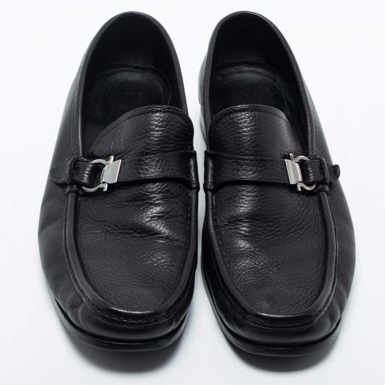 Pre Owned Salvatore Ferragamo Black Leather Gancini Loafers Size 43