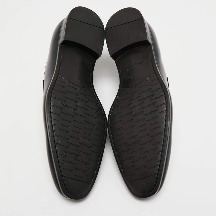 Pre Owned Santoni Black Leather Penny Slip On Loafers Size 43
