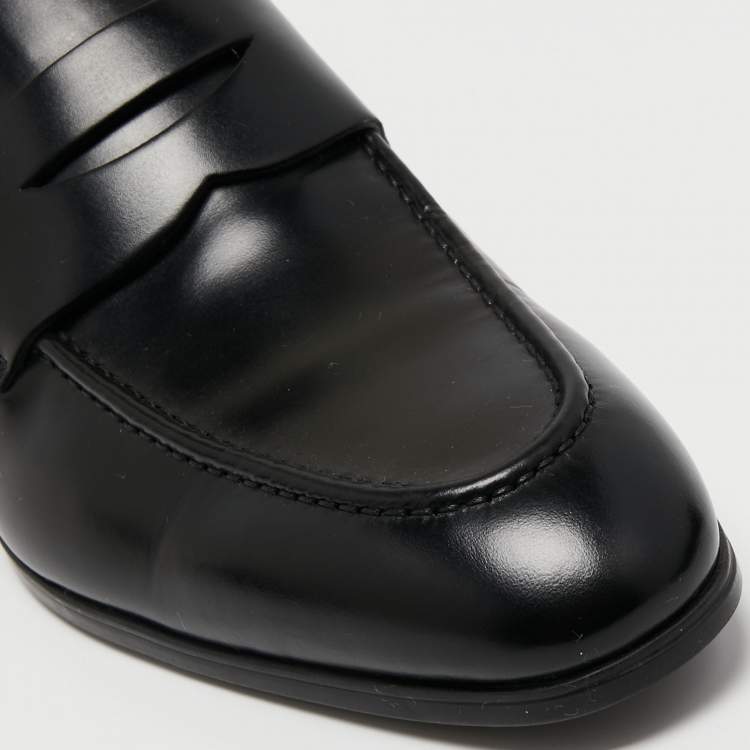 Pre Owned Santoni Black Leather Penny Slip On Loafers Size 43