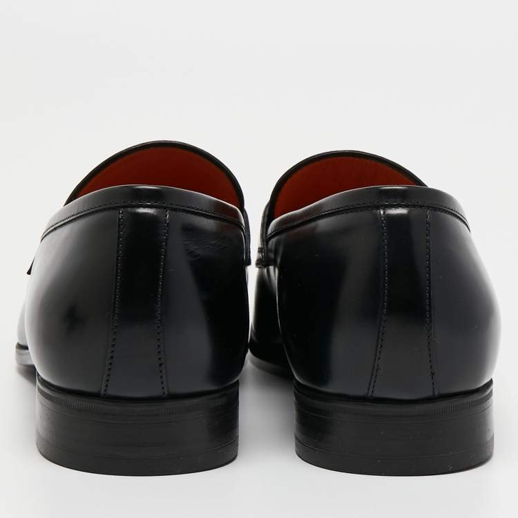 Pre Owned Santoni Black Leather Penny Slip On Loafers Size 43