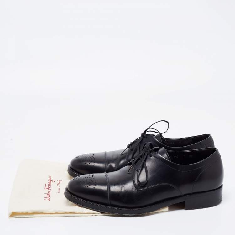 Pre Owned Salvatore Ferragamo Black Leather Oxfords Size 39