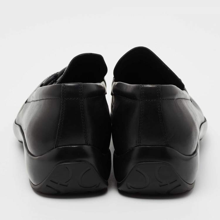 Pre Owned Salvatore Ferragamo Black Leather Logo Slip On Loafers Size 40