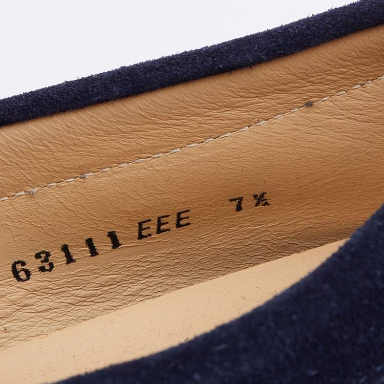 Pre Owned Salvatore Ferragamo Navy Blue Suede Gancini Slip On Loafers Size 41.5