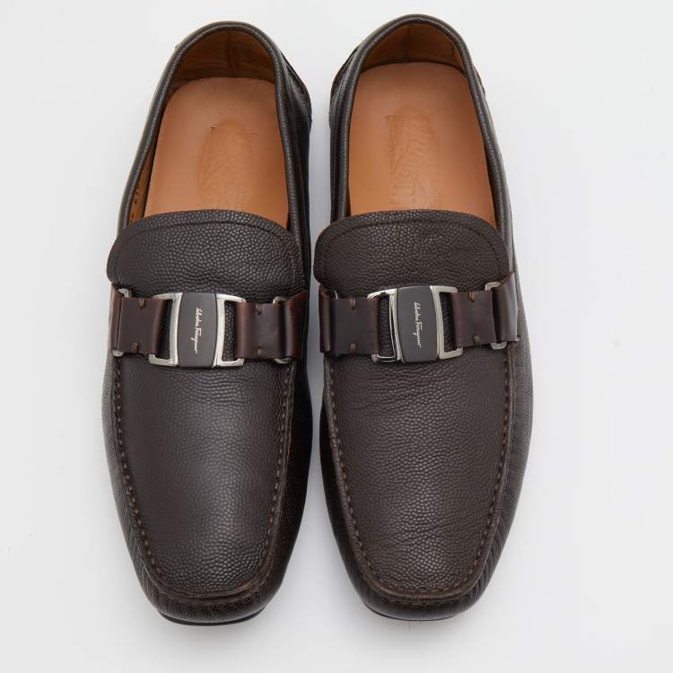 Pre Owned Salvatore Ferragamo Dark Brown Leather Sardgena Slip On Loafers Size 44