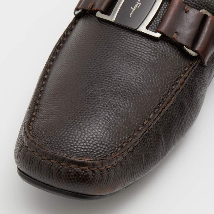 Pre Owned Salvatore Ferragamo Dark Brown Leather Sardgena Slip On Loafers Size 44