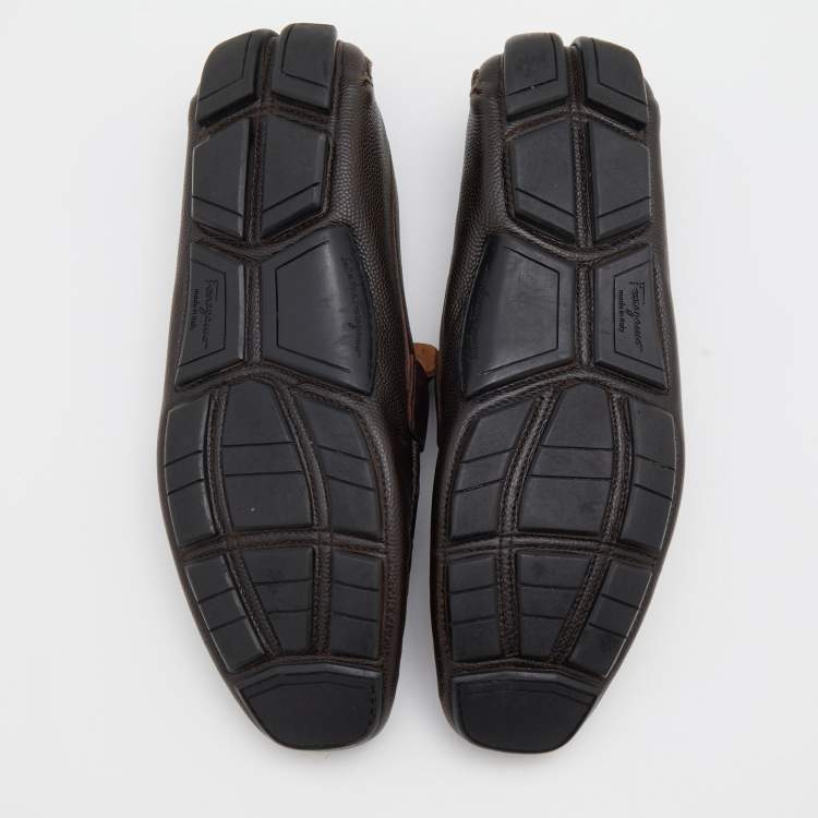 Pre Owned Salvatore Ferragamo Dark Brown Leather Sardgena Slip On Loafers Size 44