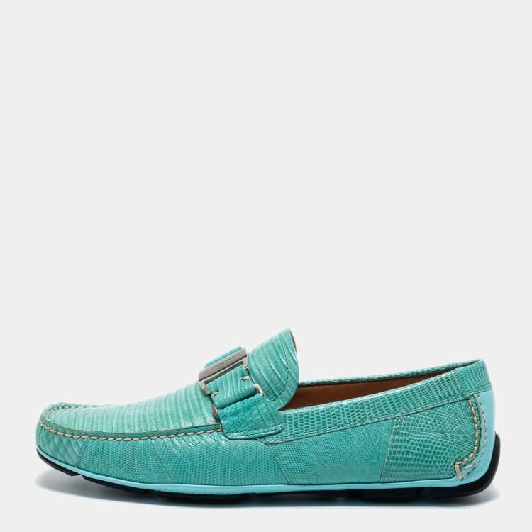 Pre Owned Salvatore Ferragamo Green Lizard Leather Sardegna Loafers Size 41