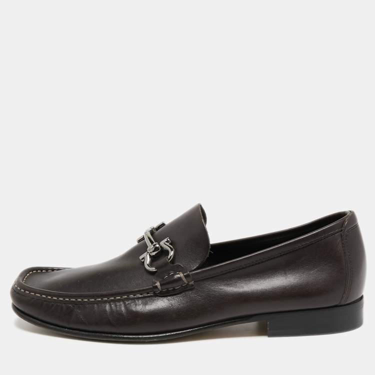 Pre Owned Salvatore Ferragamo Brown Leather Gancini Loafers Size 41