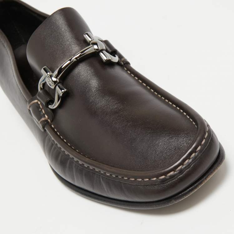 Pre Owned Salvatore Ferragamo Brown Leather Gancini Loafers Size 41