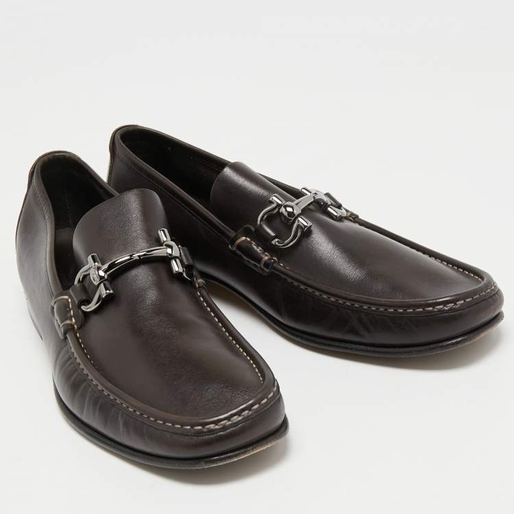 Pre Owned Salvatore Ferragamo Brown Leather Gancini Loafers Size 41