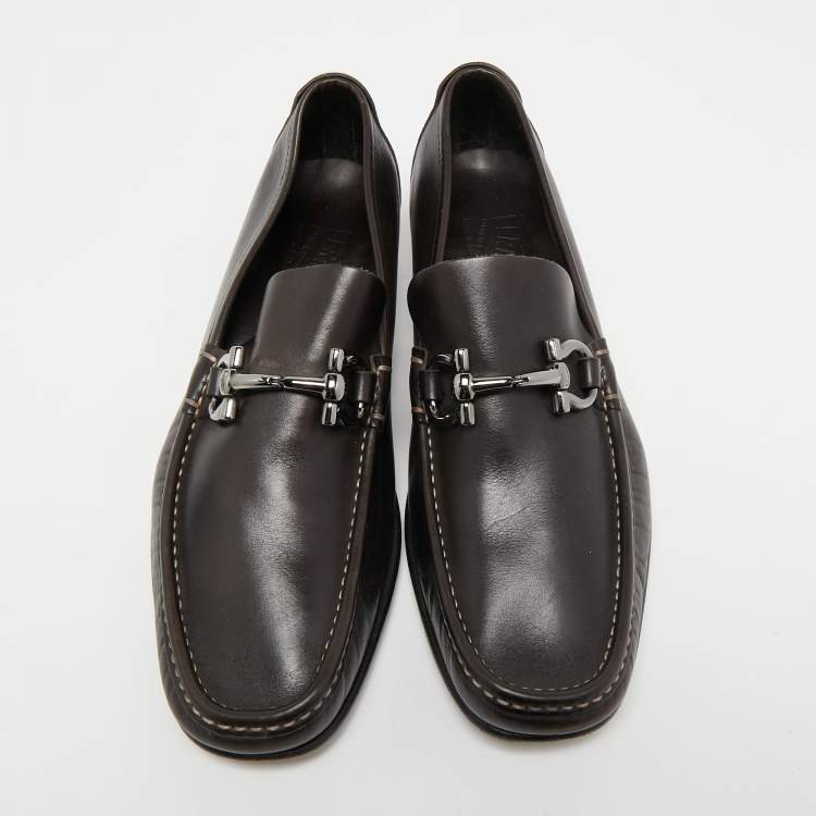 Pre Owned Salvatore Ferragamo Brown Leather Gancini Loafers Size 41