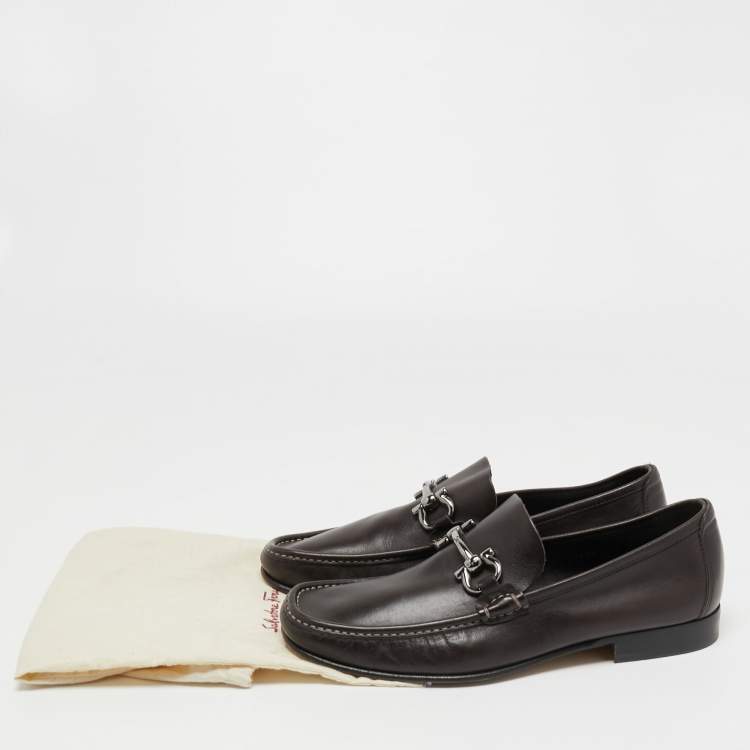 Pre Owned Salvatore Ferragamo Brown Leather Gancini Loafers Size 41