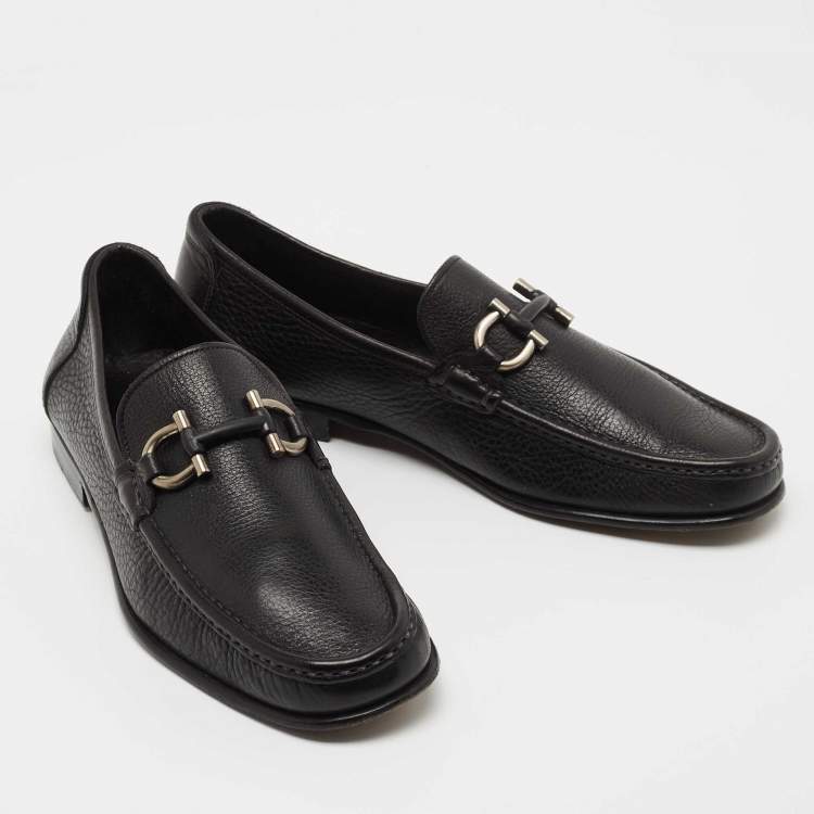 Pre Owned Salvatore Ferragamo Black Leather Gancini Loafers Size 41