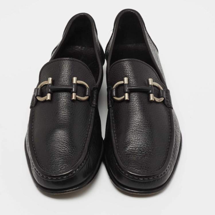 Pre Owned Salvatore Ferragamo Black Leather Gancini Loafers Size 41