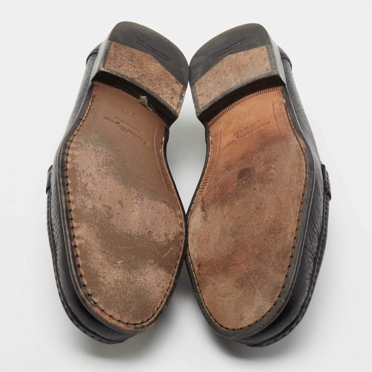 Pre Owned Salvatore Ferragamo Black Leather Gancini Loafers Size 41