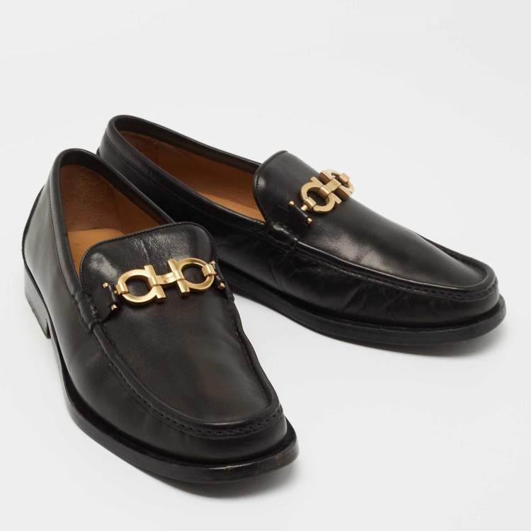 Pre Owned Salvatore Ferragamo Black Leather Slip On Loafers Size 41 