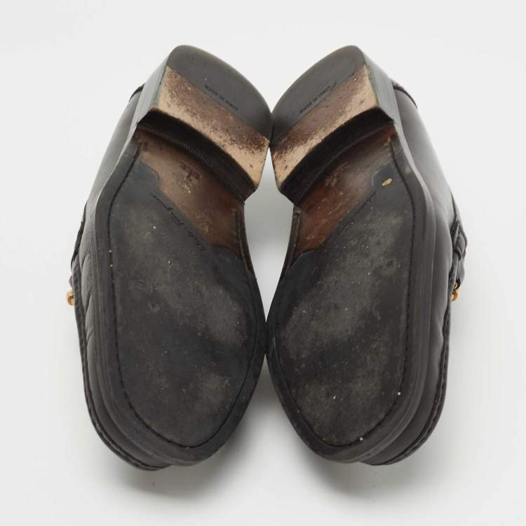 Pre Owned Salvatore Ferragamo Black Leather Slip On Loafers Size 41 