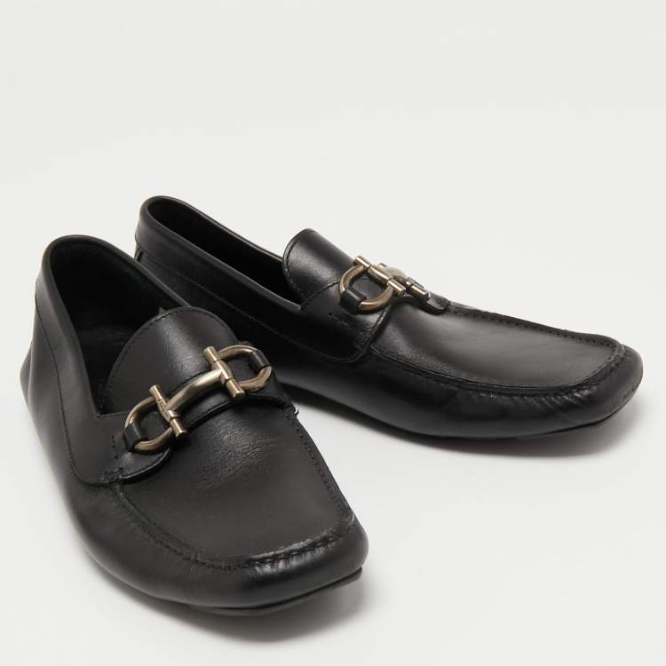 Pre Owned Salvatore Ferragamo Black Leather Slip On Loafers Size 42