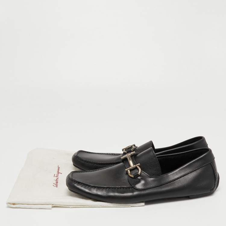 Pre Owned Salvatore Ferragamo Black Leather Slip On Loafers Size 42