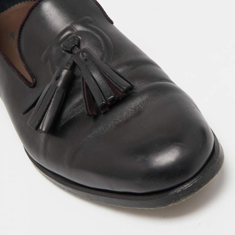 Pre Owned Salvatore Ferragamo Black Leather Tassel Loafers Size 40.5 