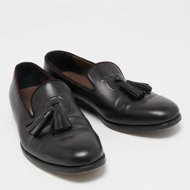 Pre Owned Salvatore Ferragamo Black Leather Tassel Loafers Size 40.5 