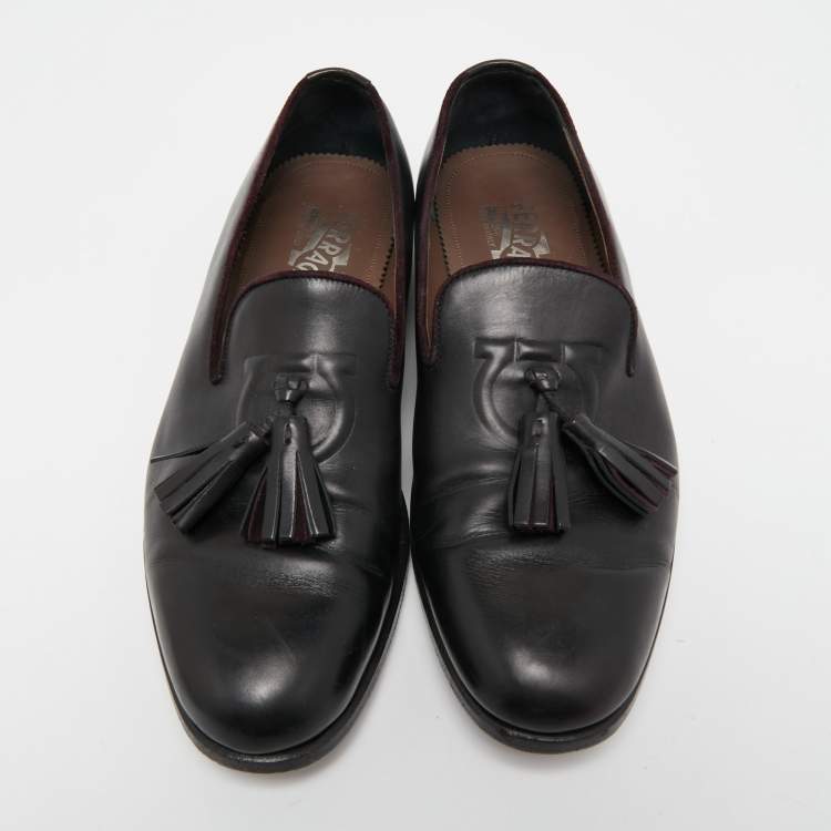 Pre Owned Salvatore Ferragamo Black Leather Tassel Loafers Size 40.5 