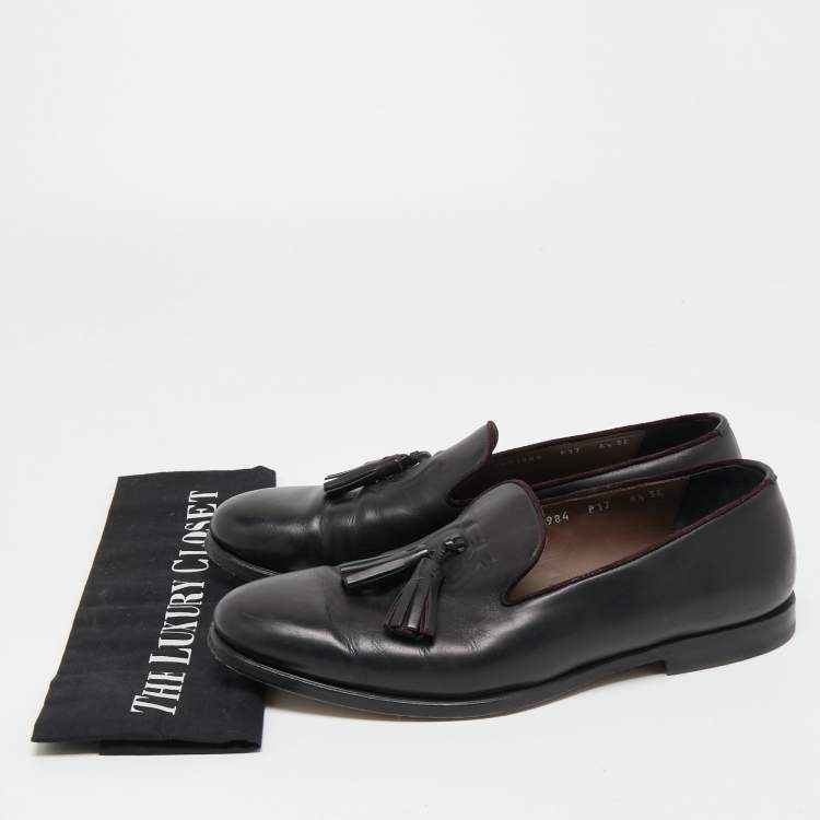 Pre Owned Salvatore Ferragamo Black Leather Tassel Loafers Size 40.5 