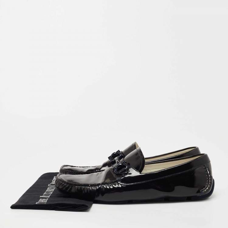 مملوكة مسبقًا Salvatore Ferragamo Dark Purples Patent Leather Mason Loafers Size 44