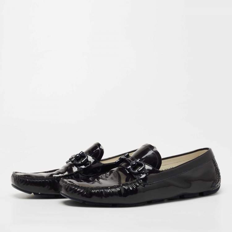 مملوكة مسبقًا Salvatore Ferragamo Dark Purples Patent Leather Mason Loafers Size 44