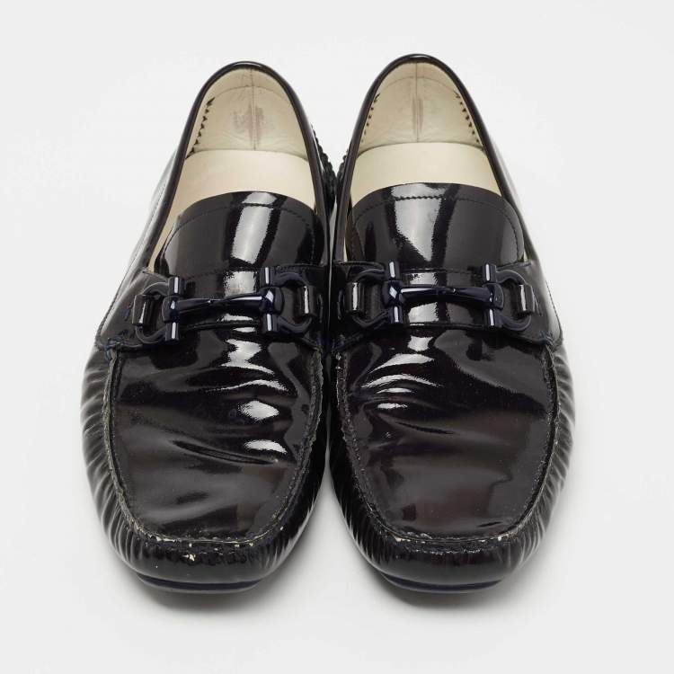 مملوكة مسبقًا Salvatore Ferragamo Dark Purples Patent Leather Mason Loafers Size 44