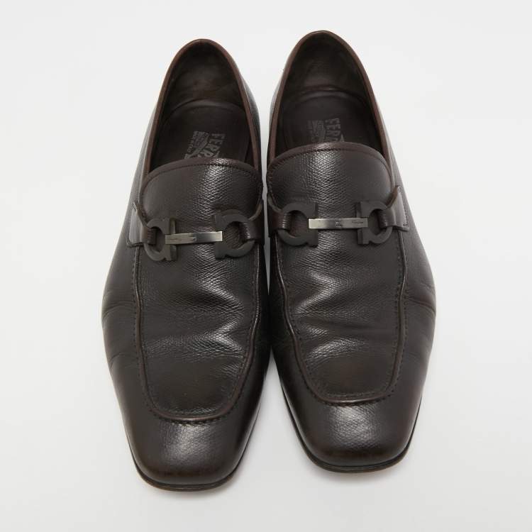 Pre Owned Salvatore Ferragamo Dark Brown Leather Gancini Bit Loafers Size 44.5