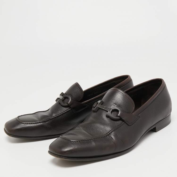Pre Owned Salvatore Ferragamo Dark Brown Leather Gancini Bit Loafers Size 44.5