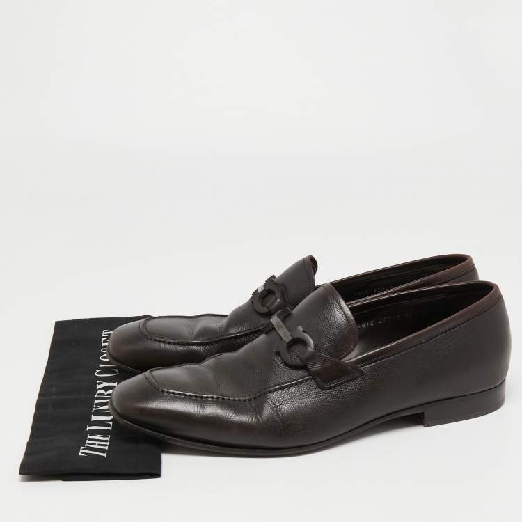 Pre Owned Salvatore Ferragamo Dark Brown Leather Gancini Bit Loafers Size 44.5