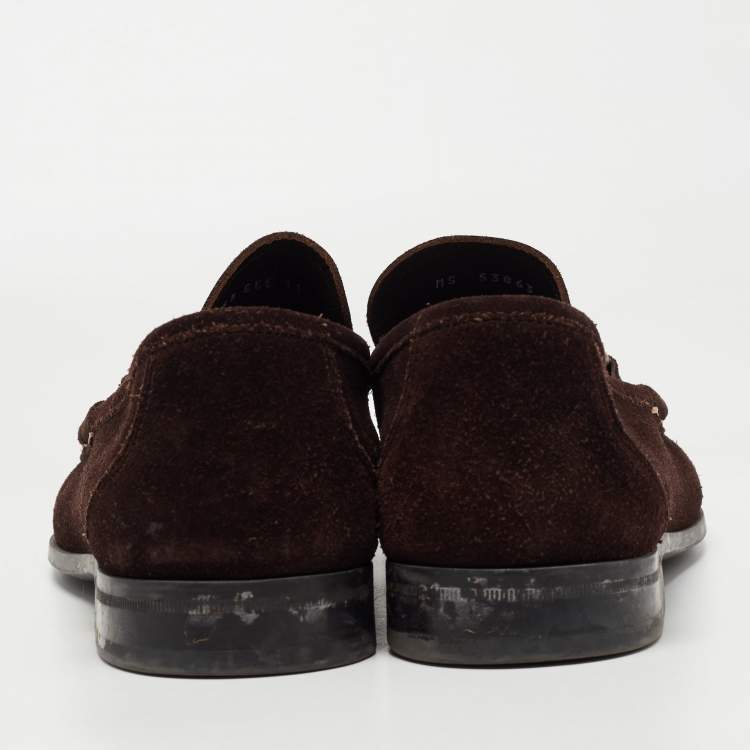 Pre Owned Salvatore Ferragamo Dark Brown Suede Gancini Loafers Size 45