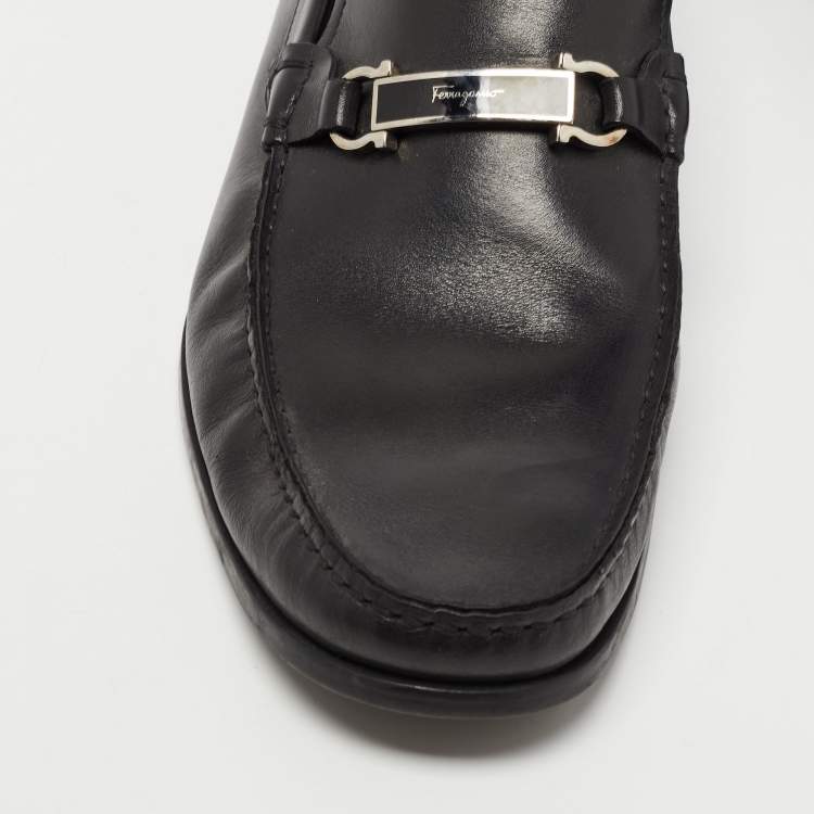 Pre Owned Salvatore Ferragamo Black Leather Gancini Bit Loafers Size 45.5