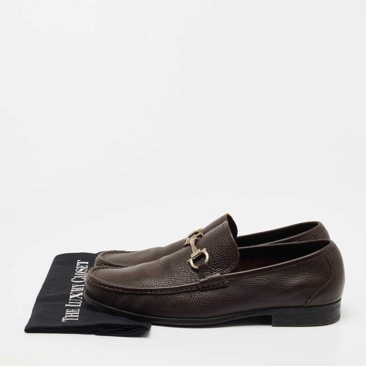 Pre Owned Salvatore Ferragamo Dark Brown Leather Gancini Loafers Size 44.5