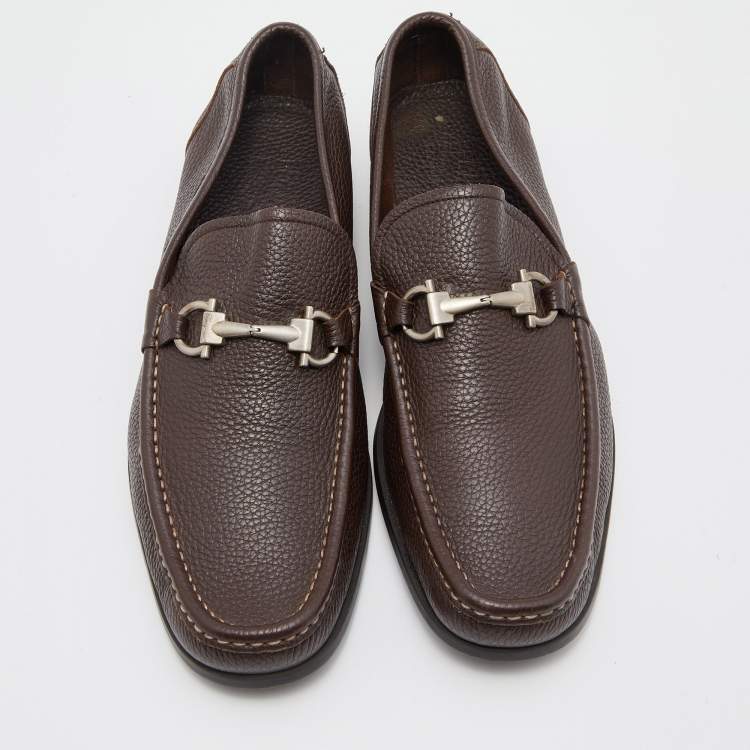 Pre Owned Salvatore Ferragamo Dark Brown Leather Slip On Loafers Size 43