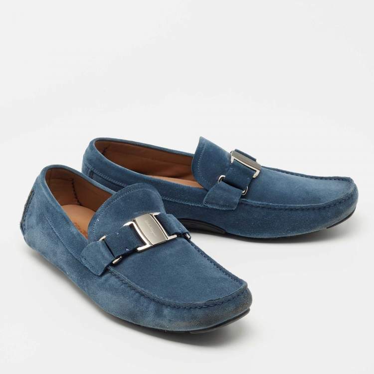 Pre Owned Salvatore Ferragamo Blue Suede Sardegna Loafers Size 43.5