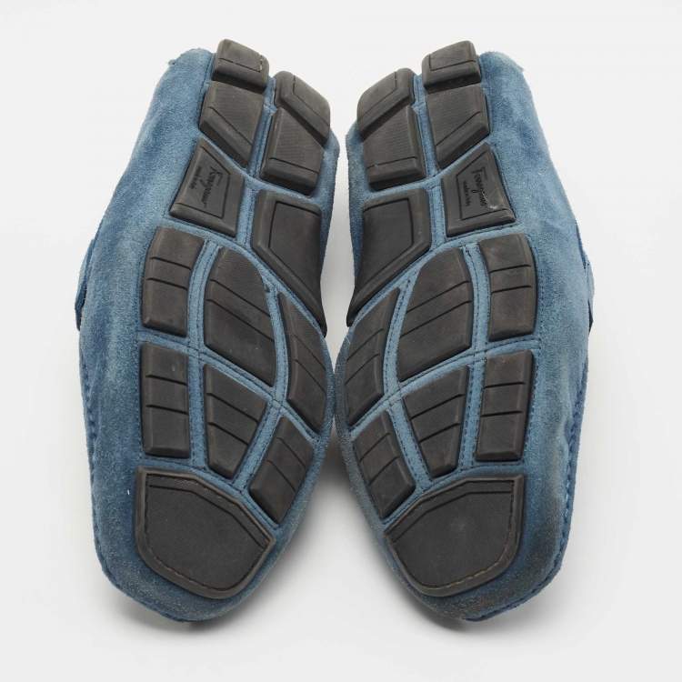 Pre Owned Salvatore Ferragamo Blue Suede Sardegna Loafers Size 43.5