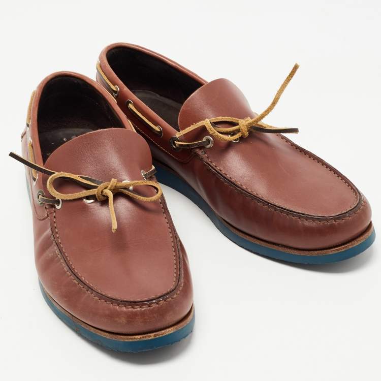 Pre Owned Salvatore Ferragamo Brown Leather Bow Slip On Loafers Size 41.5
